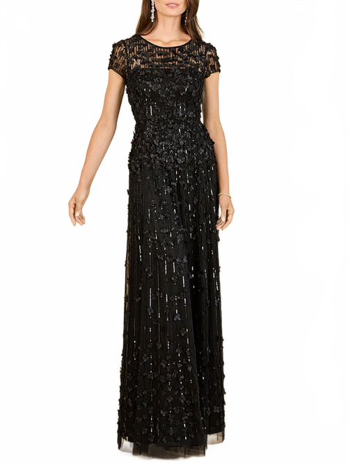 Lara 29181 Long Mother of the Bride Dress 3D Floral Embellished Cap Sleeve Gown