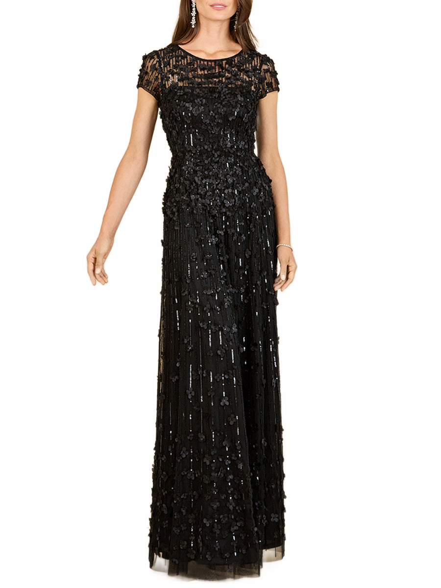 Lara 29181 Long Mother of the Bride Dress 3D Floral Embellished Cap Sleeve Gown
