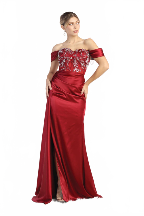May Queen MQ1977 Sheer Bodice Red Carpet Gown-New Collection