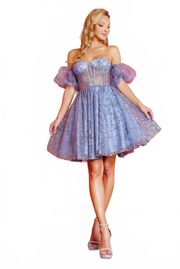 glitter glider dresses Adora Design 1028 Strapless Print Mini Cocktail Dress y2k