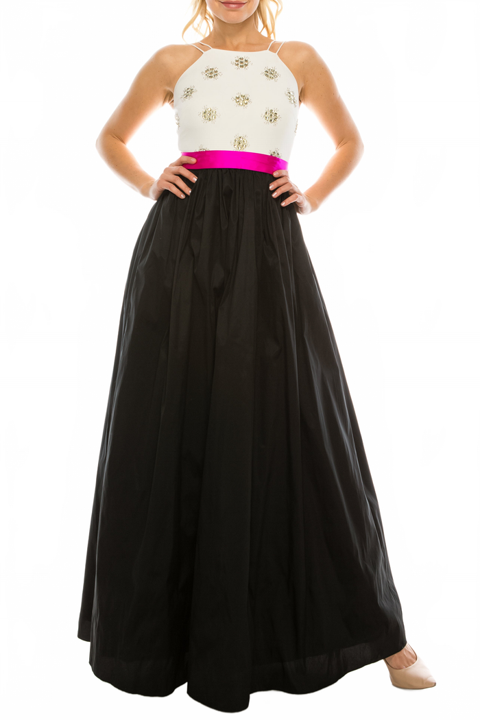 Aidan Mattox 054469600 Embellished Halter A-Line Dress with Sleeveless