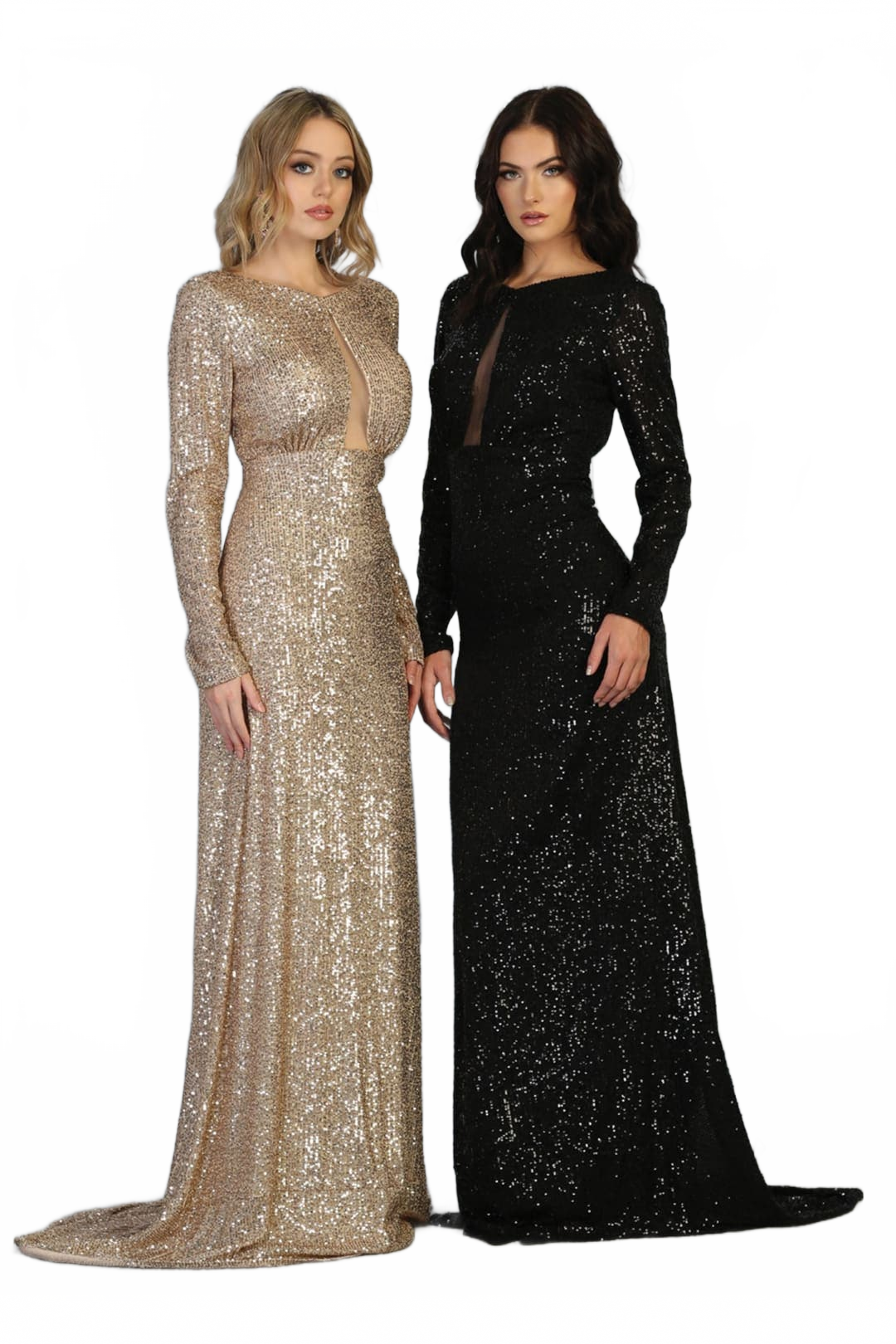 Long Sleeve Stretchy Red Carpet Sequin Formal Dress