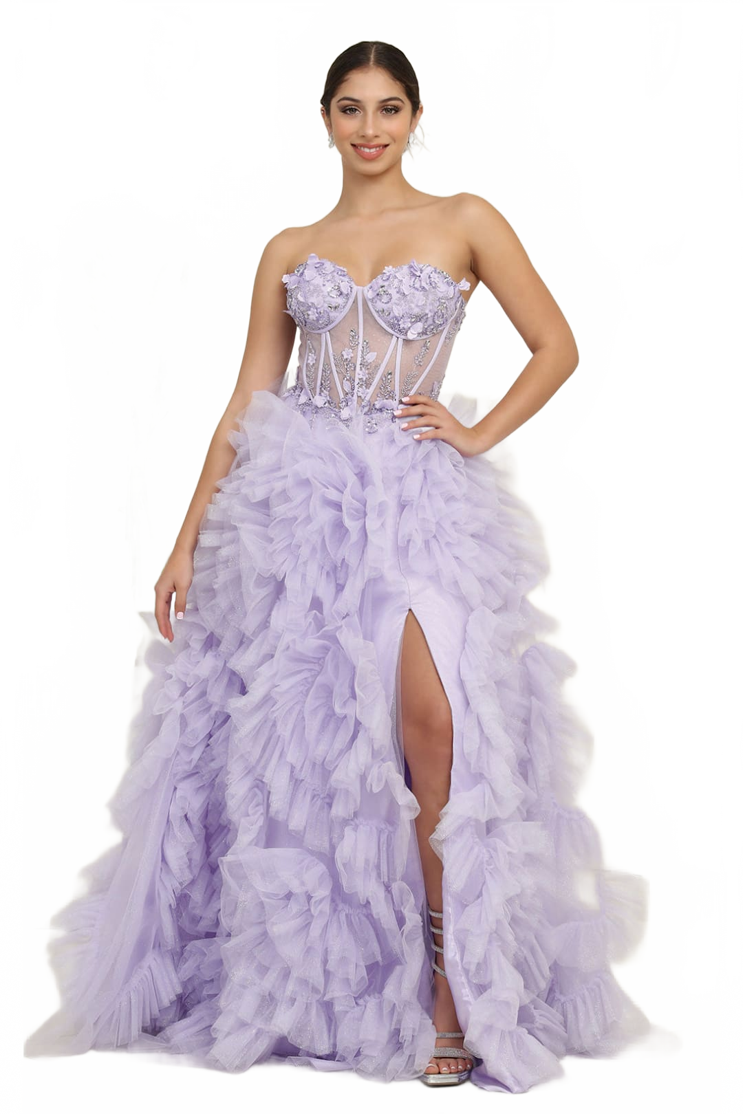 Red Carpet Dress Strapless A-Line High Slit Gown By