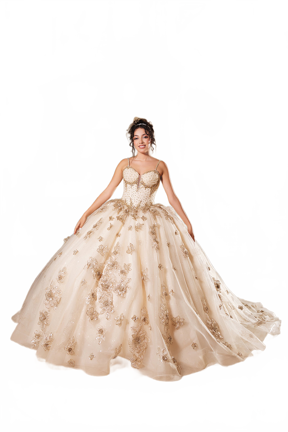 Germoso vestido - Vestidos de 15 años LK282 Floral Quinceañera Ball Gown with Beaded Corset Bodice