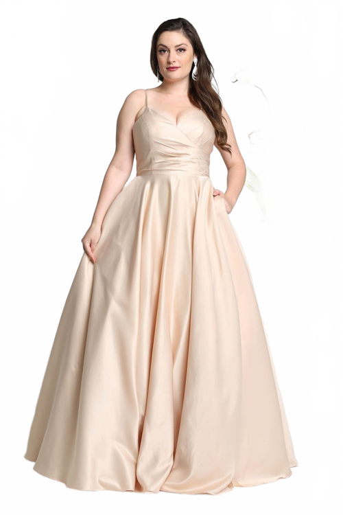 May Queen MQ1678 Simple A-Line Sleeveless Modern Satin Evening Gown