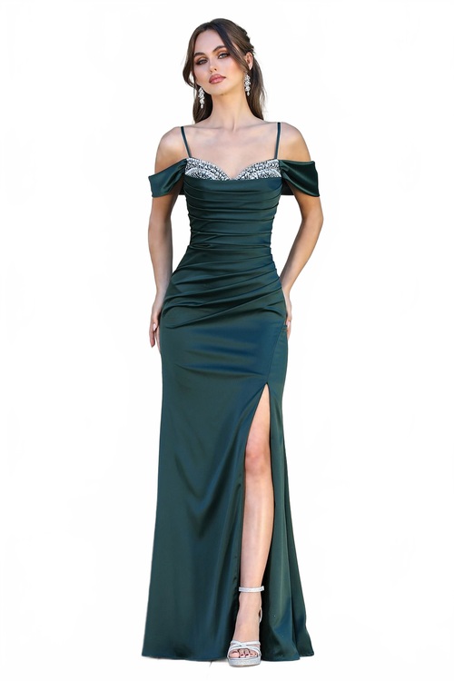 Adora Design 3191 Off Shoulder Satin Long Slit Evening Prom Dress