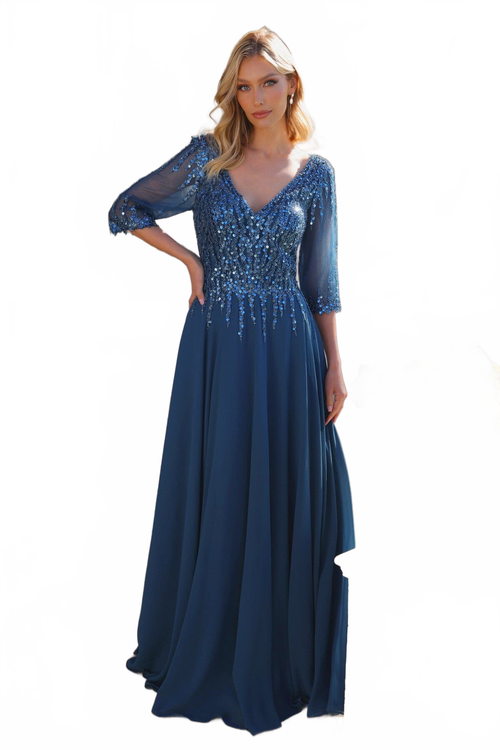 Nox Anabel MF100 Beautiful Sequin Bodice 3/4 Sleeve A-line Gown