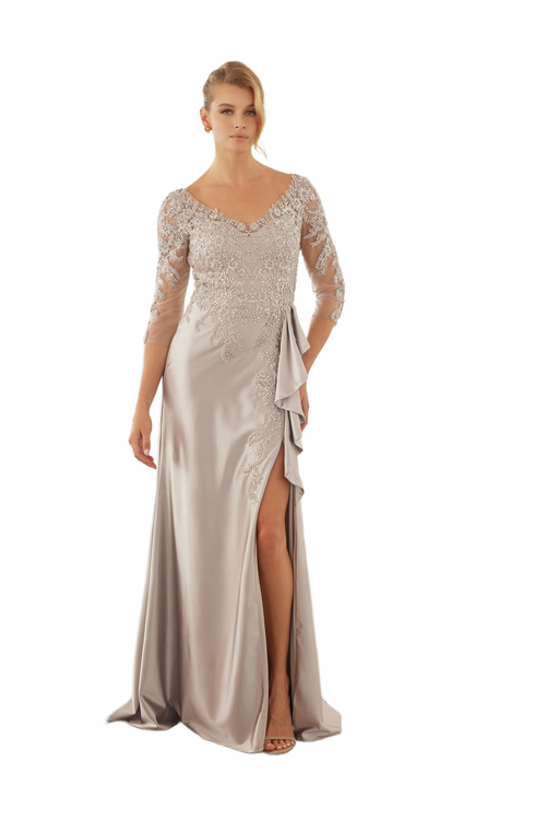 3/4 Sleeve Mother of the Bride Dress with Beaded Appliqués Formal Gown