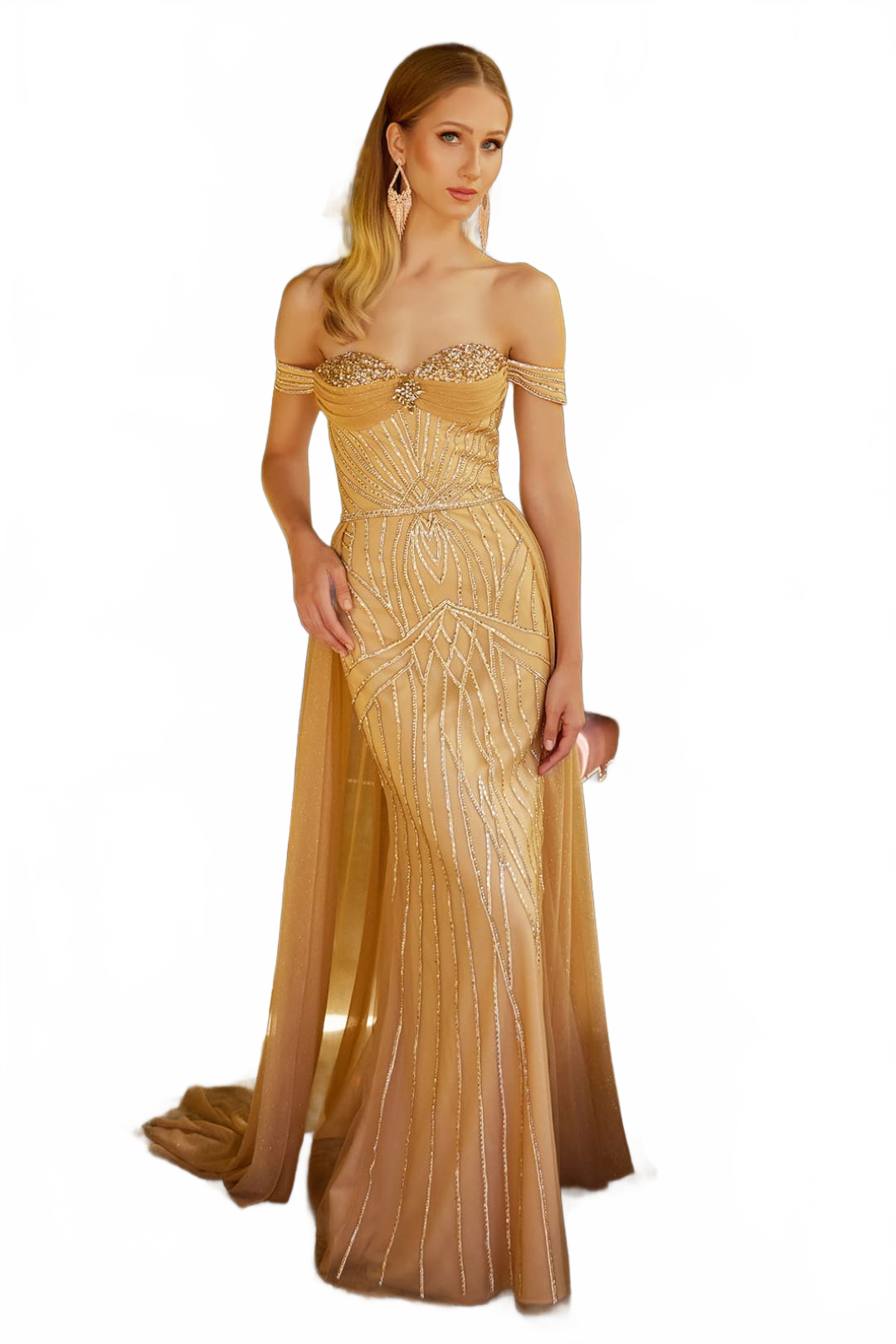 Off Shoulder Overskirt Gown by GLS Gloria GL3557