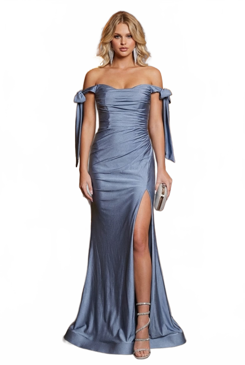 Stretchy Ruched Off The Shoulder Prom Dress