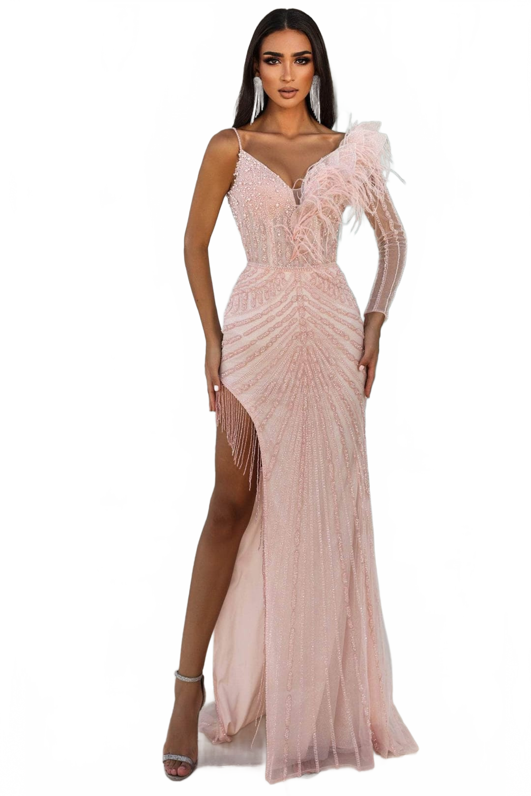 Portia and Scarlett PS23989 Coral Sexy Asymmetric Fringe Evening Dress