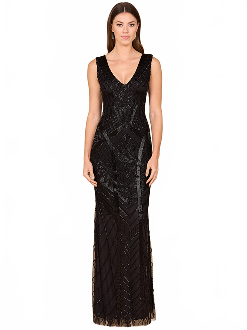 Lara 33552 - Fitted Dress With Tonal Beading