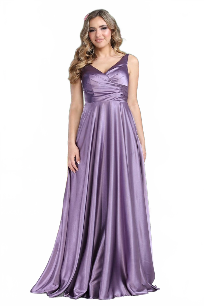 May Queen MQ1994 Sleeveless Side Pockets Satin Formal Evening Dress