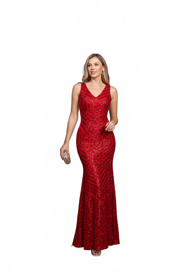 Lenovia USA 5150 V-Neck Mermaid Sequined Long Evening Prom Dress-New Collection