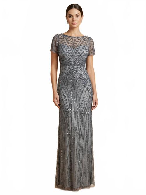 Lara 28856 - Beaded Flutter Sleeve Gown