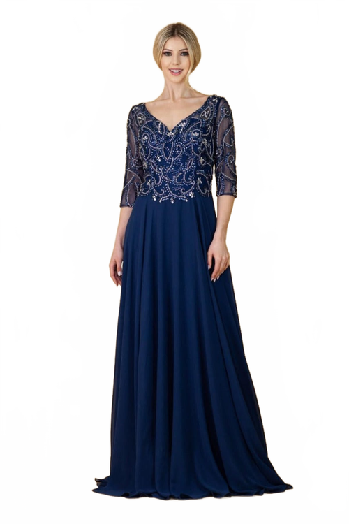 Amelia Couture 7046 Chiffon Beaded 3/4 Sleeve Mother of Bride Gown