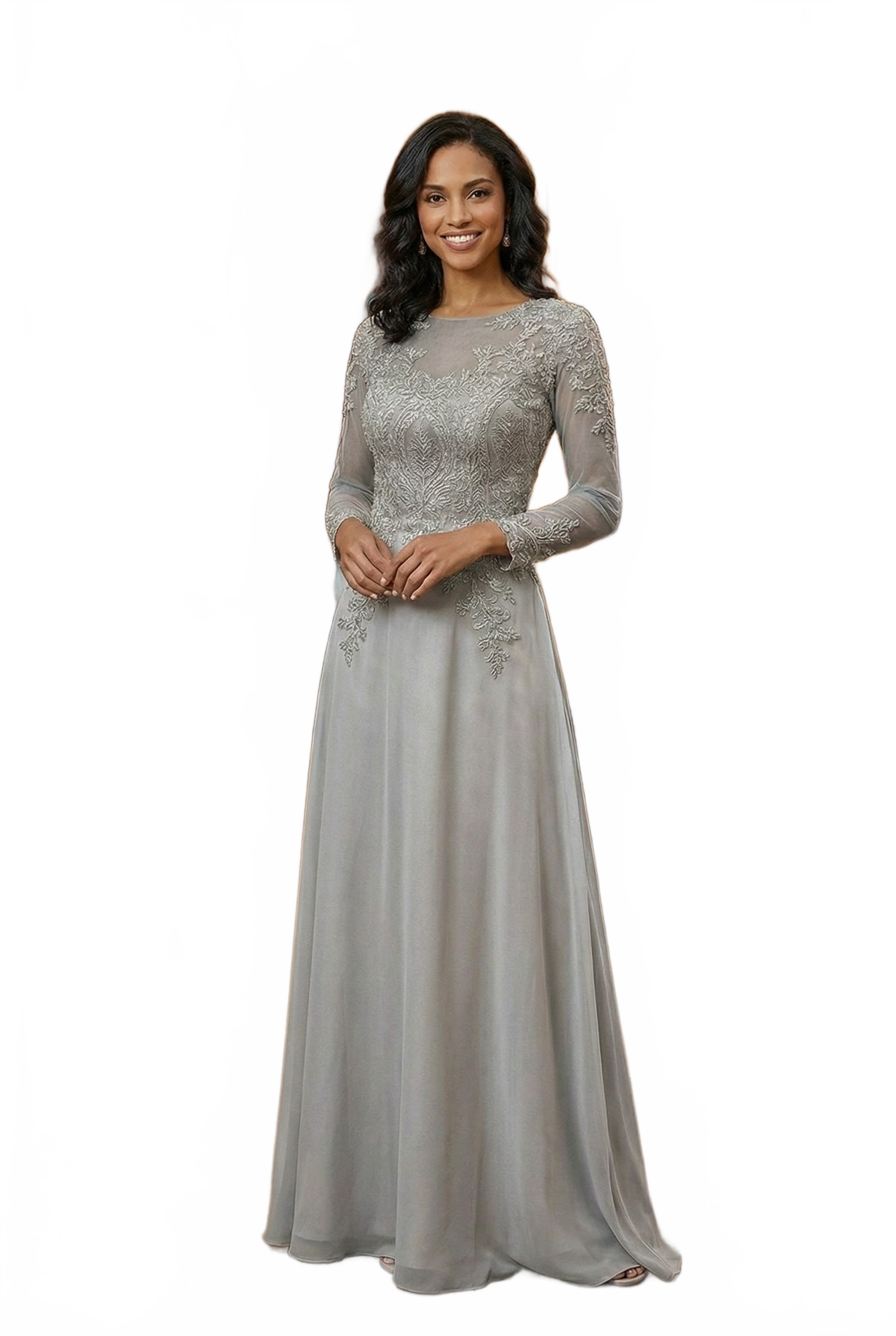 3/4 Sleeve Mother of the Bride Dress Embroidered Modern Evening Gown