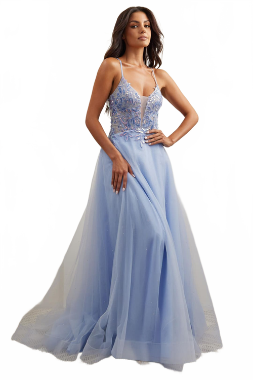 Red Carpet Dress Sleevelss High Slit A-Line Prom Gown By Amelia Couture TM1028