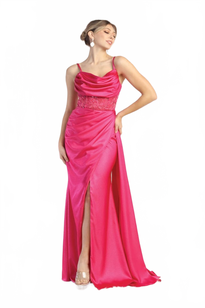 Royal Queen RQ8020 Sleeveless Sheer Side Sash Evening Gown