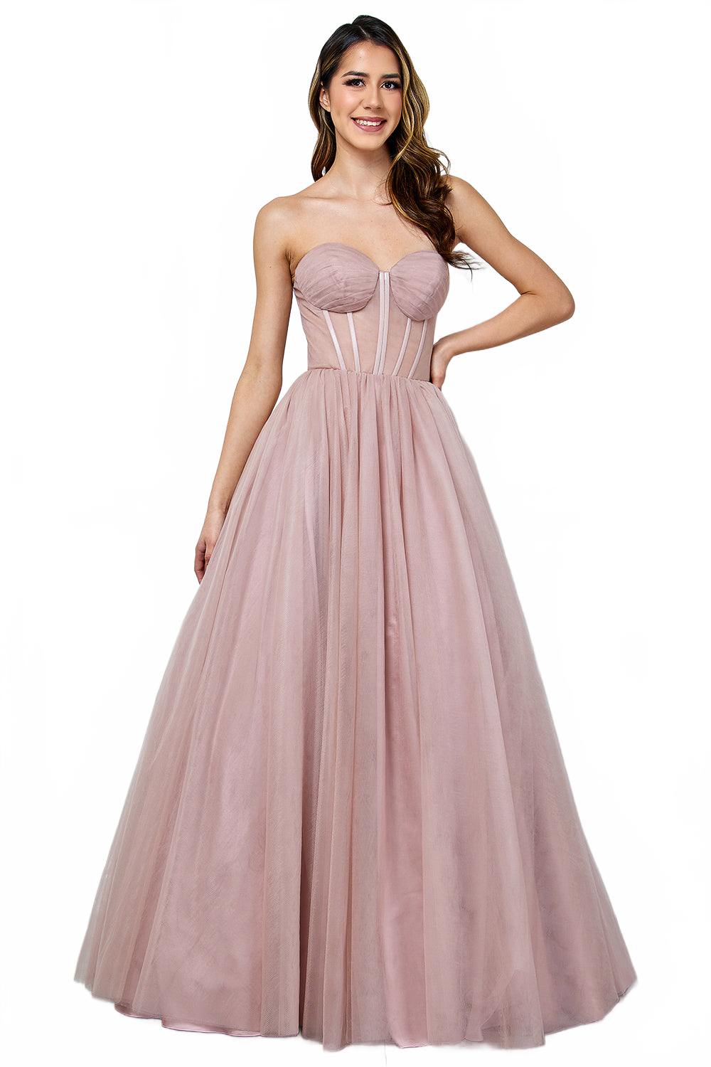 Strapless Tulle A-Line Gown Corset Bodice Formal Evening Dress By Amelia Couture 6202
