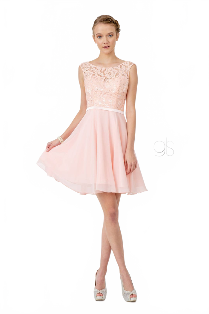 Short Lace Bodice Corset Back Dress by Elizabeth KGS2807