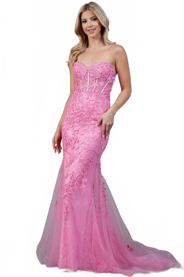 Amelia Couture 7024 Sweetheart Mesh Corset Mermaid Prom Dress