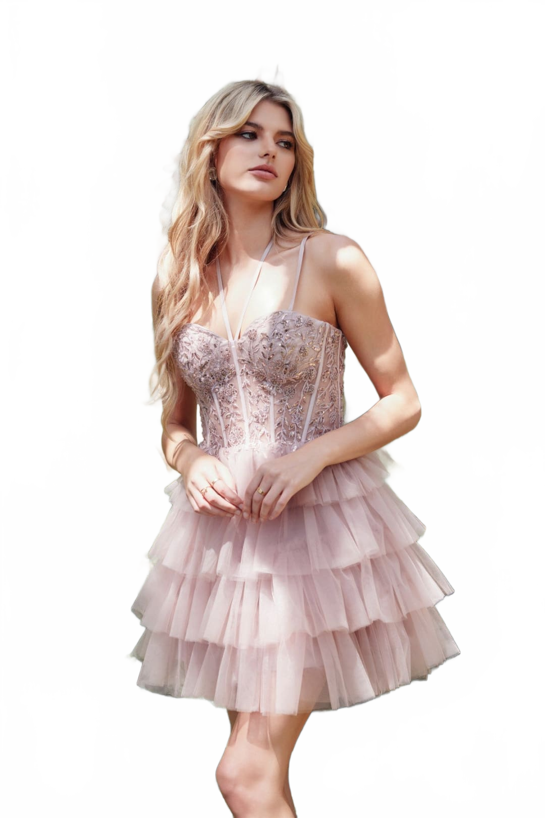 Applique Short Sleeveless Tiered Dress by Juliet JT923S