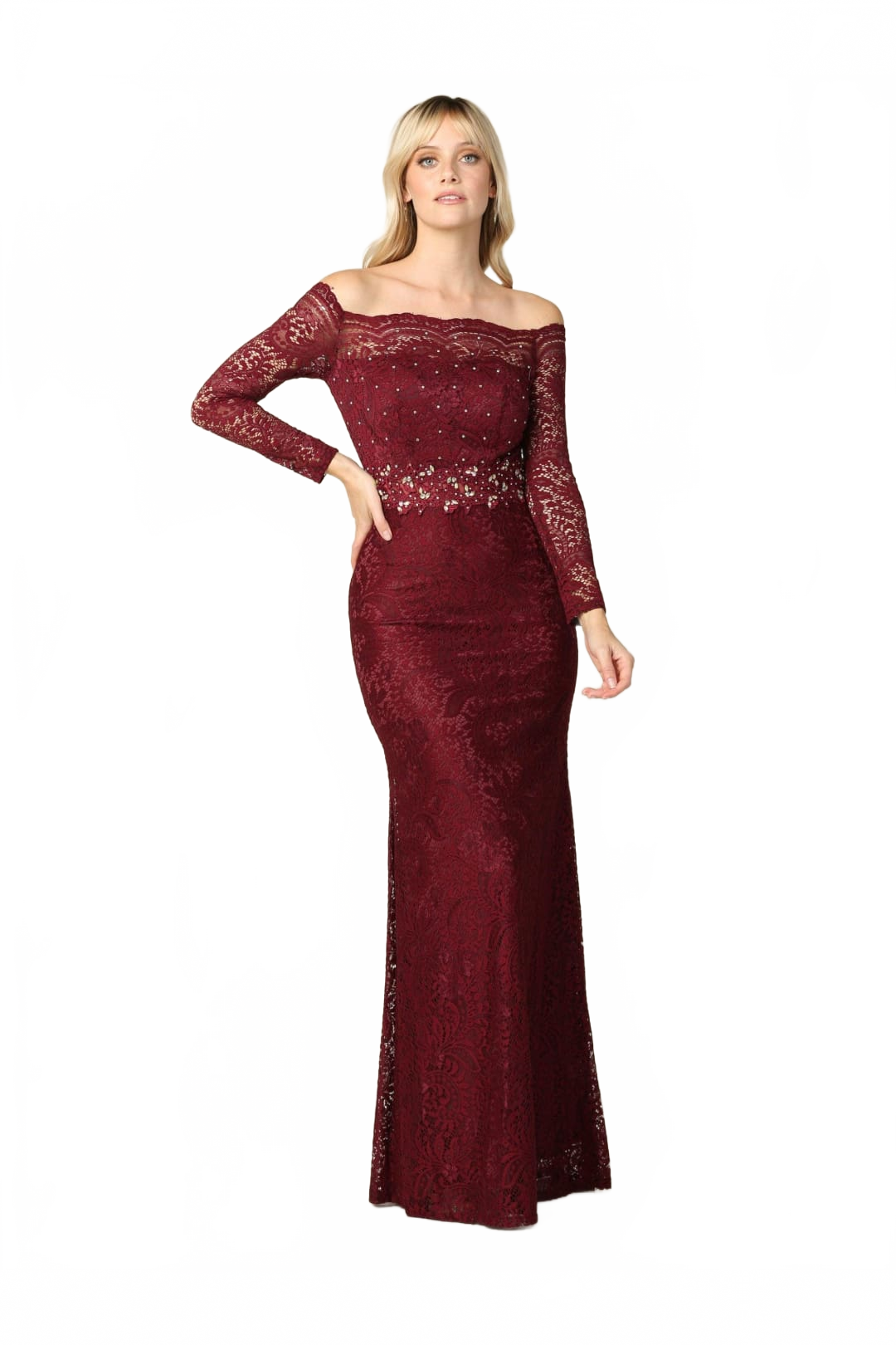 Eva USA 3287 Long Off-Shoulder Formal Lace Evening Party Dress