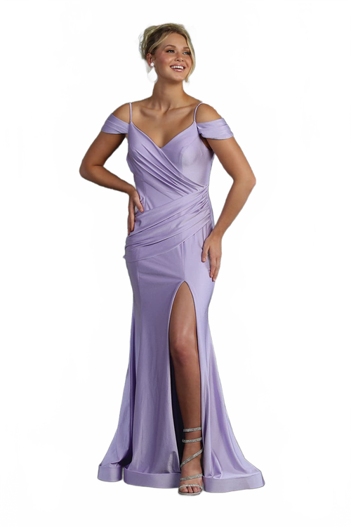 May Queen MQ1855 Long Slit Cold Shoulder Bodycon Prom Dress