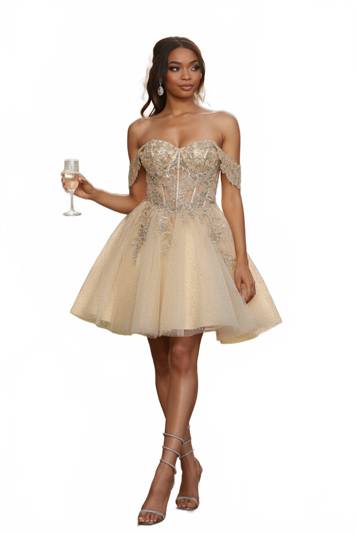 Dama Dresses for Quinceanera in Champagne Cute Quince Outfit-New Collection