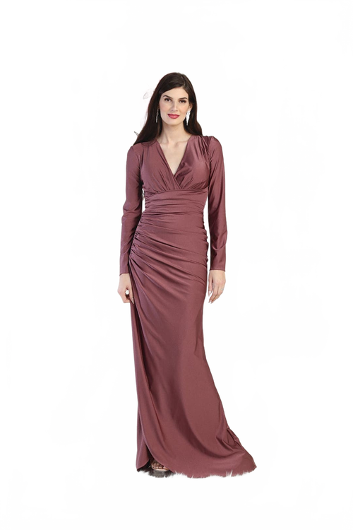 May Queen MQ1993 Simple Long Sleeve Formal Solid Evening Gown