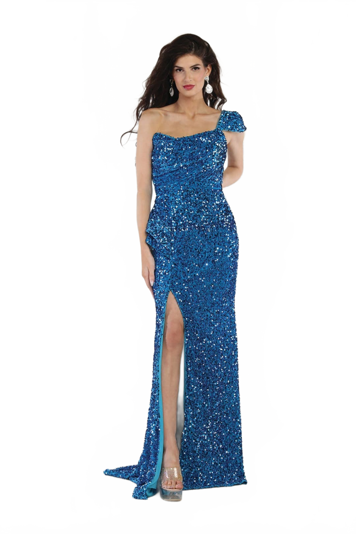 Royal Queen RQ8003 Stretch Sequin Velvet Sweep Train Long Prom Dress