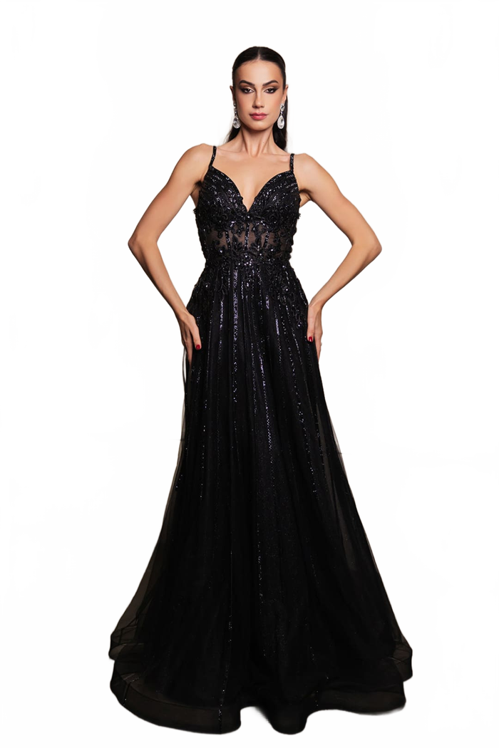 Long Evening Dress V-Neck Sequin A-Line Gown By Royal Queen RQ8143