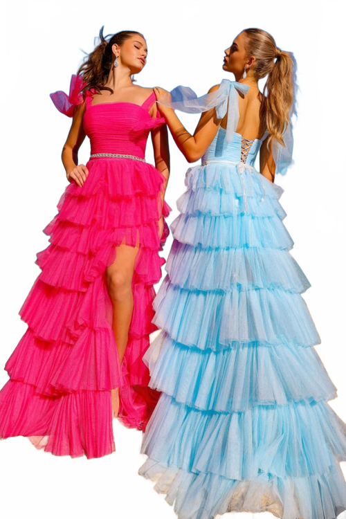 Amelia Couture 6125 Lace Up Back Tiered Ruffled A-line Evening Gown