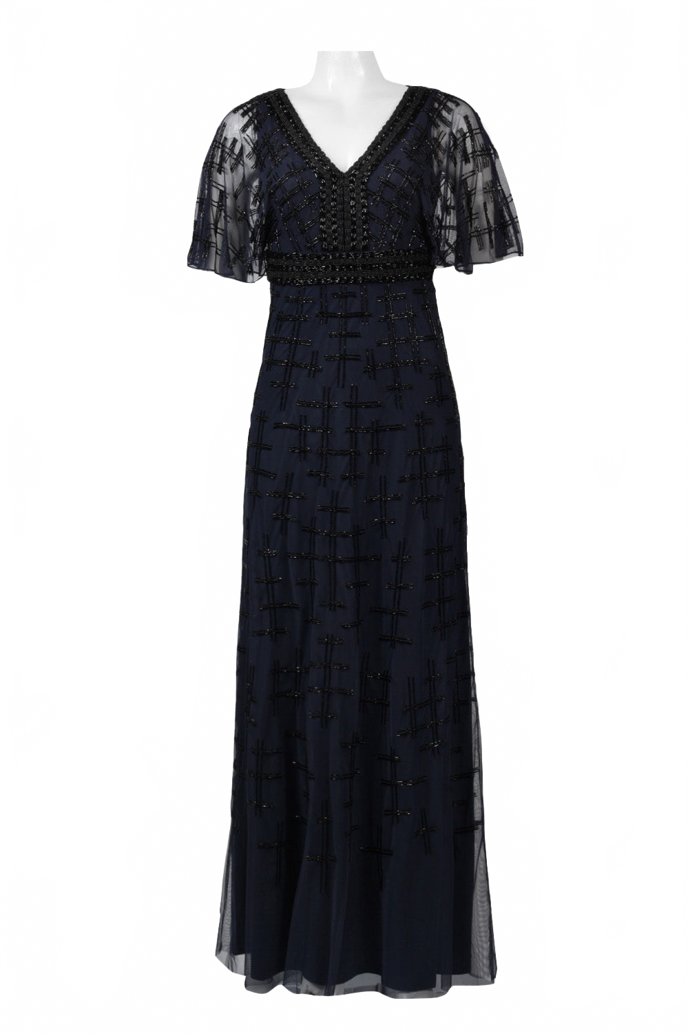 Aidan Mattox MD1E201195 V-Neck Cape Sleeve Embellished A-Line Dress with Beaded Detailing
