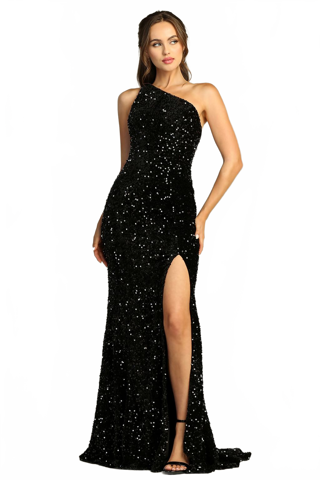 Adora Design 3140 One Shoulder Sequin Fitted Slit Formal Prom Gown