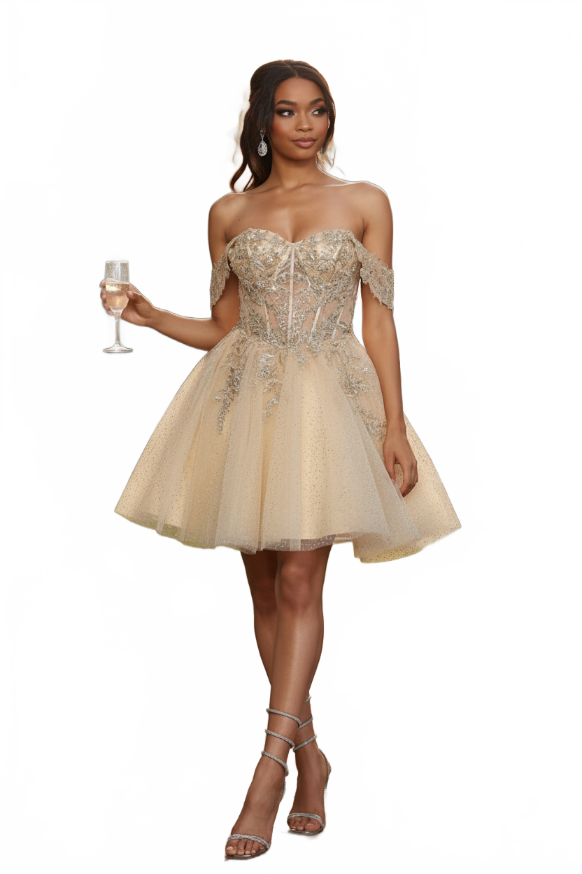 Dama Dresses for Quinceanera in Champagne Cute Quince Outfit-New Collection