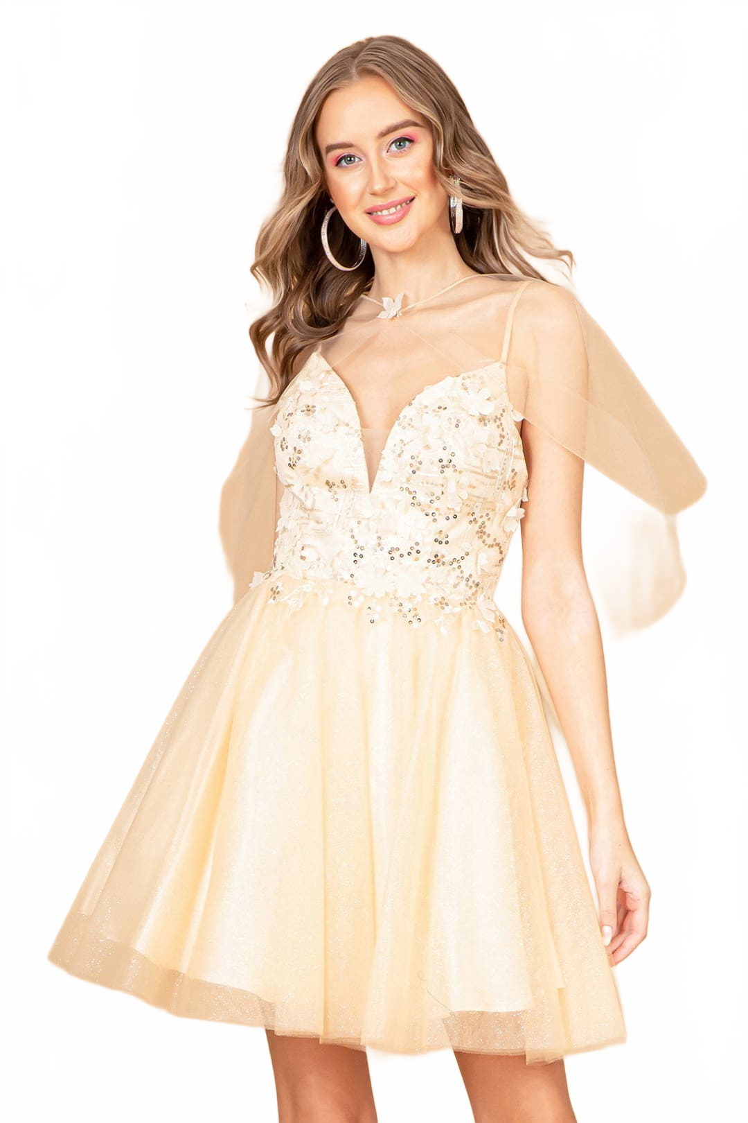 3D Floral Glitter Cape Dress by Elizabeth KGS3089