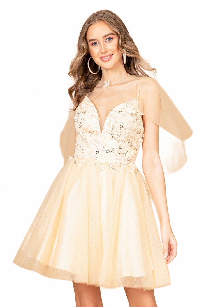 3D Floral Glitter Cape Dress by Elizabeth KGS3089