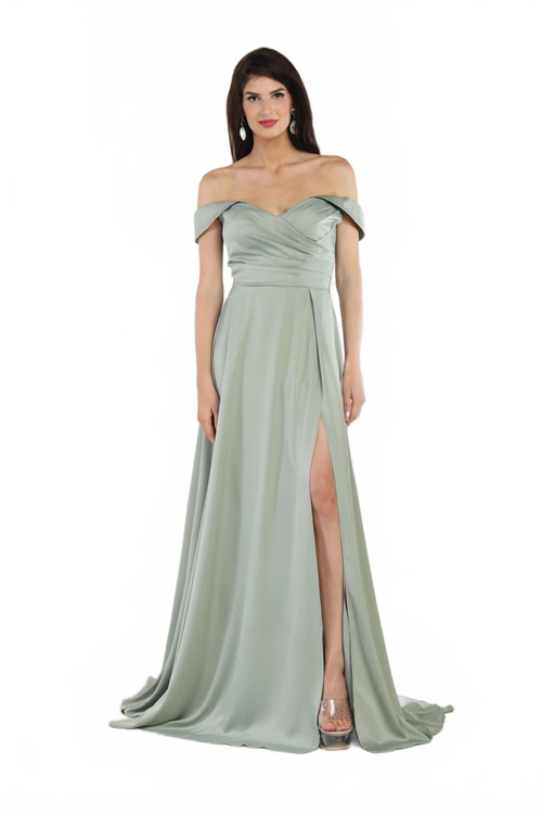 May Queen MQ1960 Off The Shoulder Corset A-Line Maxi Formal Prom Dress
