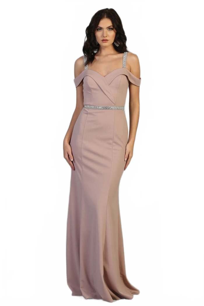Cold Shoulder Bridesmaids Dress Fitted Formal Long Evening Gown