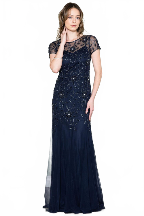 Amelia Couture IN002 Short Sleeve Bateau Evening MOB Gown