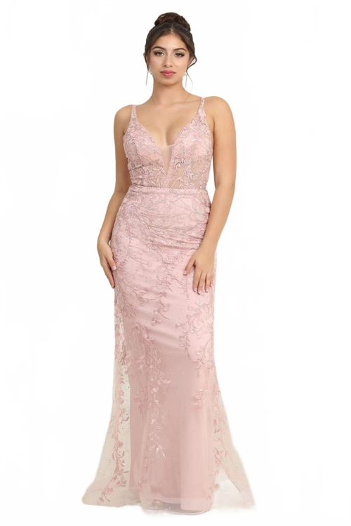 Royal Queen RQ8047 Floral Embroidery Sheath Long Prom Evening Dress