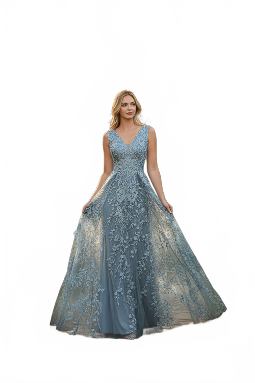 Formal Dress Long V-Neck Sleeveless A-Line Gown By Lenovia 8337-New Collection