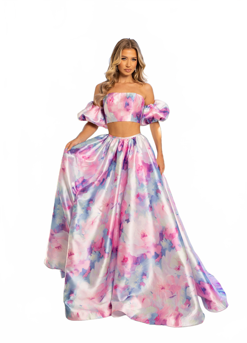 Two-Piece Print A-line Gown by Rachel Allan 70921