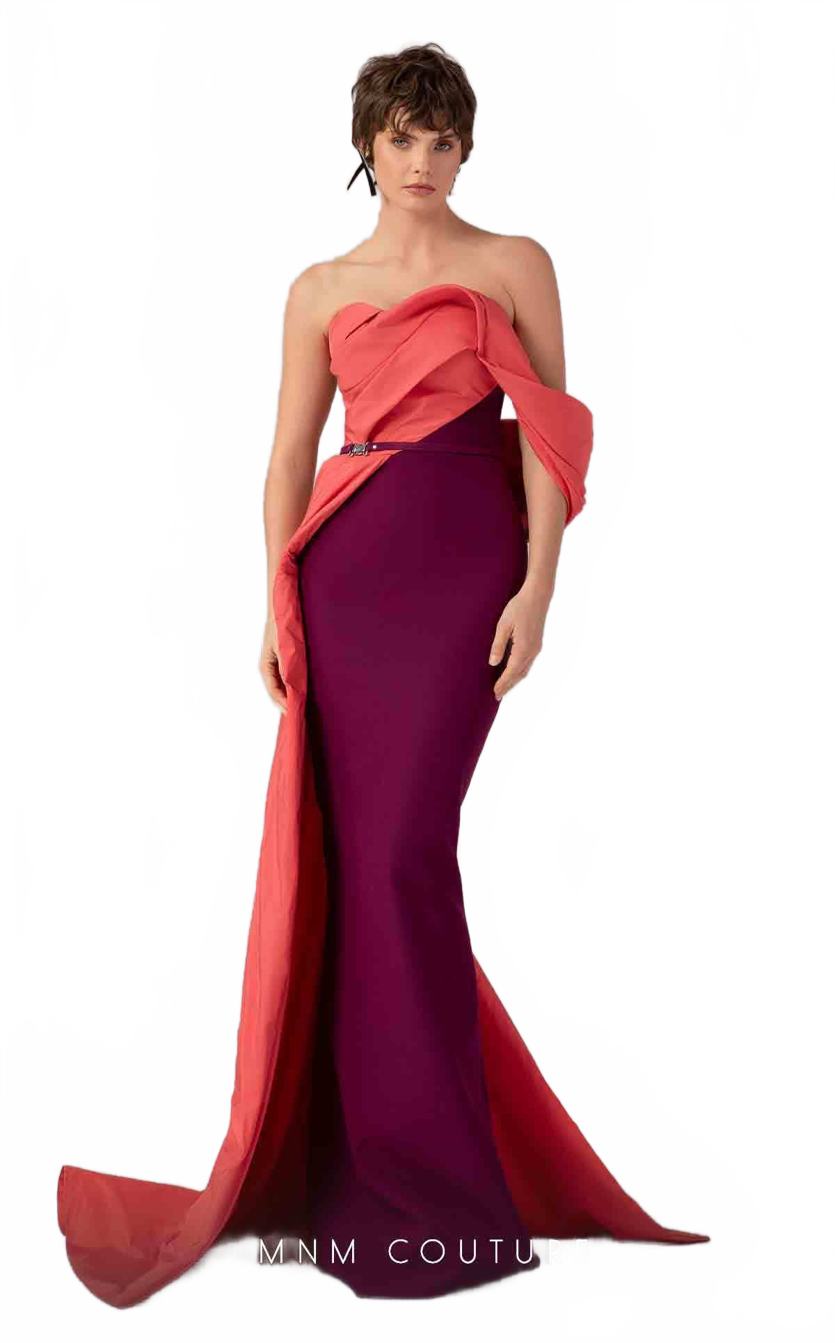 MNM Couture E0091 Off-Shoulder Strapless Purple Gown