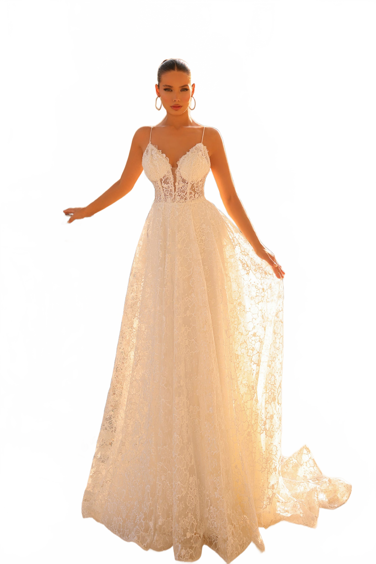 Tina Holly TW133 Wedding A-Line Spaghetti Strap Flowy Evening Lace Dress