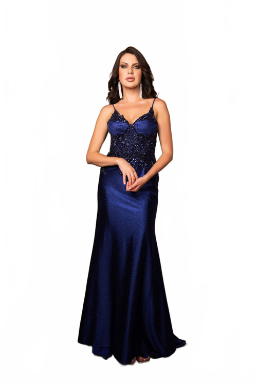 Formal Dress V-Neck Sequin Sleeveless Prom Gown By May Queen MQ2122
