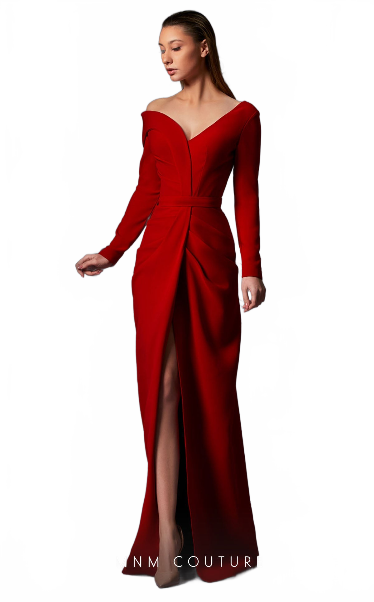 MNM Couture K3849 Long Sleeve Mother of the Bride Dress V-Neck Evening Gown