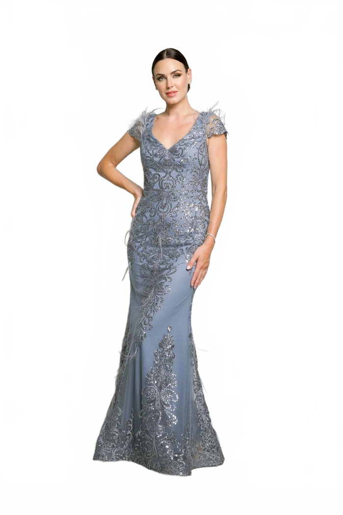 Eva USA 5266 Long Formal Glitter Applique Evening Dress